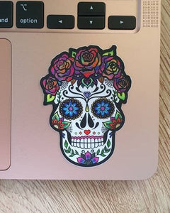 Sugar Skull Sticker. Decorative Skull. Skull With Roses. Day Of The Dead Sticker. Laptop Stickers.