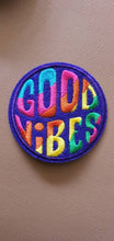 Load image into Gallery viewer, Good Vibes Iron On Patch. Rainbow Embroidered Patches. . Cool Patch For Clothing. Hippie Patches. Good Vibes Only