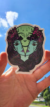 Load image into Gallery viewer, Alien Sticker. Alien 2 Face Sticker. Alien Sticker. Trippy Sticker