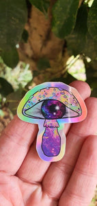 Mushroom Holographic Sticker.  Galaxy Eyeball - High quality Trippy sticker. Laptop Stickers