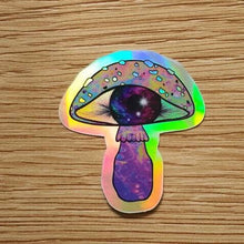 Load image into Gallery viewer, Mushroom Holographic Sticker.  Galaxy Eyeball - High quality Trippy sticker. Laptop Stickers