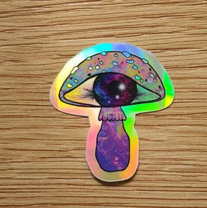 Mushroom Holographic Sticker.  Galaxy Eyeball - High quality Trippy sticker. Laptop Stickers