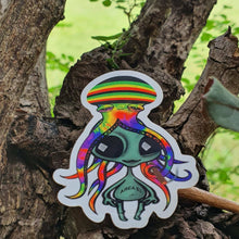 Load image into Gallery viewer, Alien With Stoned Octopus On Head Sticker. High quality Trippy sticker