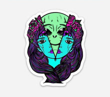 Load image into Gallery viewer, Alien Sticker. Alien 2 Face Sticker. Alien Sticker. Trippy Sticker