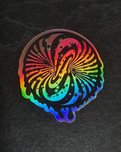 Load image into Gallery viewer, Trippy Sticker. Spiral Holographic Sticker. Laptop Sticker. Flask Sticker. High quality Trippy sticker