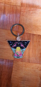 Mushroom Alien Dinosaur Abduction Keychain Keyring. Mushroom Eyeball  Trippy Artwork. Cool Keychain Keyring