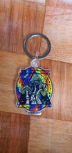 Load image into Gallery viewer, 3 Mushrooms Keychain Keyring. Psychedelic Art. Trippy Artwork. Cool Keychain Keyring