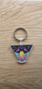 Mushroom Alien Dinosaur Abduction Keychain Keyring. Mushroom Eyeball  Trippy Artwork. Cool Keychain Keyring