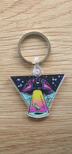 Mushroom Alien Dinosaur Abduction Keychain Keyring. Mushroom Eyeball  Trippy Artwork. Cool Keychain Keyring