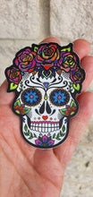 Load image into Gallery viewer, Sugar Skull Sticker. Decorative Skull. Skull With Roses. Day Of The Dead Sticker. Laptop Stickers.