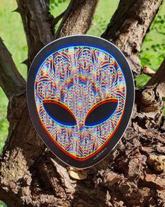 3D Trippy Alien Mushroom Mandala  Sticker. Alien Head Sticker. Magic Mushrooms Sticker. Laptop Sticker.