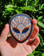 Load image into Gallery viewer, 3D Trippy Alien Mushroom Mandala  Sticker. Alien Head Sticker. Magic Mushrooms Sticker. Laptop Sticker.