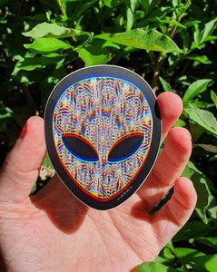 3D Trippy Alien Mushroom Mandala  Sticker. Alien Head Sticker. Magic Mushrooms Sticker. Laptop Sticker.