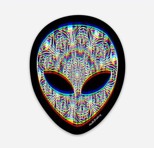 3D Trippy Alien Mushroom Mandala  Sticker. Alien Head Sticker. Magic Mushrooms Sticker. Laptop Sticker.