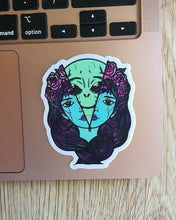 Load image into Gallery viewer, Alien Sticker. Alien 2 Face Sticker. Alien Sticker. Trippy Sticker