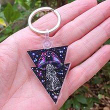 Load image into Gallery viewer, UFO Mushroom Abduction Keychain Keyring.