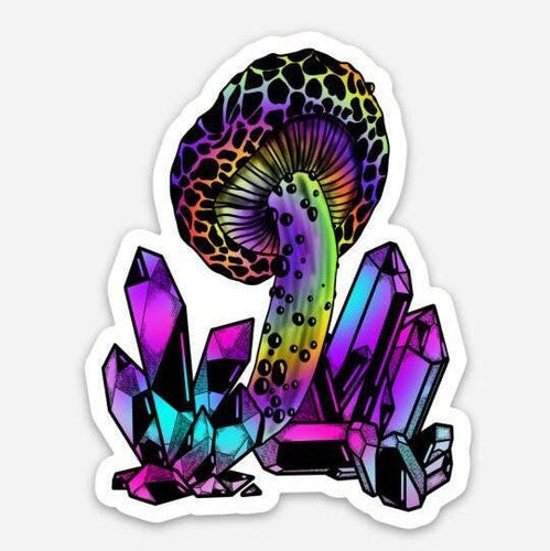 Mushroom Crystals Sticker. Waterproof Stickers - Trippy sticker. Laptop Sticker.