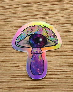 Mushroom Holographic Sticker.  Galaxy Eyeball - High quality Trippy sticker. Laptop Stickers