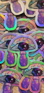 Mushroom Holographic Sticker.  Galaxy Eyeball - High quality Trippy sticker. Laptop Stickers