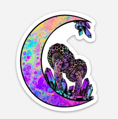 Moon Crystal Mushroom Sticker. Waterproof Stickers - Trippy sticker. Laptop Sticker.