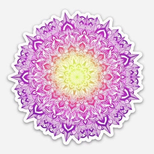 Colorful Mandala Sticker. Rainbow Colourful Mandala Laptop Sticker.