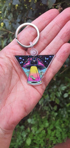 Mushroom Alien Dinosaur Abduction Keychain Keyring. Mushroom Eyeball  Trippy Artwork. Cool Keychain Keyring