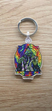 Load image into Gallery viewer, 3 Mushrooms Keychain Keyring. Psychedelic Art. Trippy Artwork. Cool Keychain Keyring