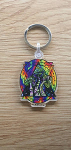 3 Mushrooms Keychain Keyring. Psychedelic Art. Trippy Artwork. Cool Keychain Keyring