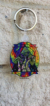 Load image into Gallery viewer, 3 Mushrooms Keychain Keyring. Psychedelic Art. Trippy Artwork. Cool Keychain Keyring