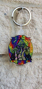 3 Mushrooms Keychain Keyring. Psychedelic Art. Trippy Artwork. Cool Keychain Keyring