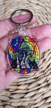 Load image into Gallery viewer, 3 Mushrooms Keychain Keyring. Psychedelic Art. Trippy Artwork. Cool Keychain Keyring