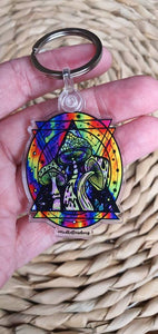 3 Mushrooms Keychain Keyring. Psychedelic Art. Trippy Artwork. Cool Keychain Keyring