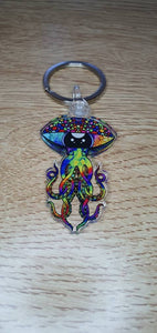 Alien Octopus Keychain Keyring. Mushroom Psychedelics. Trippy Alien