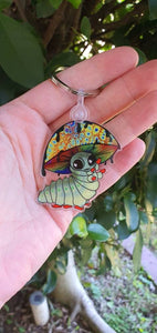 Caterpillar Keychain Keyring. Mushroom Trippy Artwork. Cool Keychain Keyring