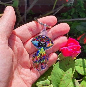 Alien Octopus Keychain Keyring. Mushroom Psychedelics. Trippy Alien