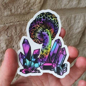 Mushroom Crystals Sticker. Waterproof Stickers - Trippy sticker. Laptop Sticker.