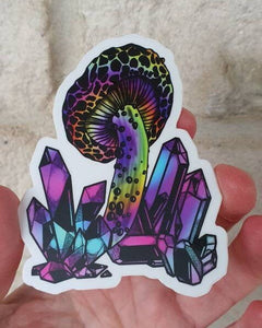 Mushroom Crystals Sticker. Waterproof Stickers - Trippy sticker. Laptop Sticker.