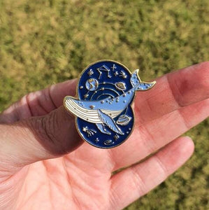 Whale Pin. Astronaut Pin. Gold Trim Pins. Cosmic Pins. Save The Ocean.