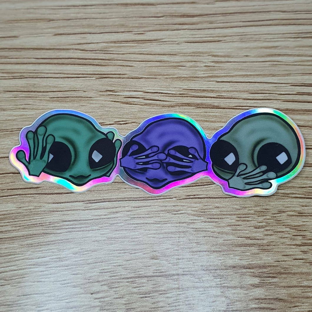 3 Wise Aliens Holographic Sticker. Psychedelic Trippy sticker. UV Stickers - High quality Trippy sticker. Laptop sticker.