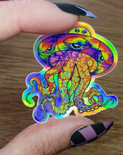 Load image into Gallery viewer, Alien Octopus UFO. Holographic Stickers. Psychedelic Trippy sticker. UV Stickers - High quality Trippy sticker. Laptop sticker.