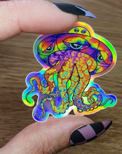 Alien Octopus UFO. Holographic Stickers. Psychedelic Trippy sticker. UV Stickers - High quality Trippy sticker. Laptop sticker.