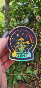 Mushroom Crystal Ball Holographic  Sticker. Snow Globe Sticker. Witch Sticker. Laptop Sticker. Flask Sticker. High quality Trippy sticker