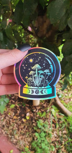 Mushroom Crystal Ball Holographic  Sticker. Snow Globe Sticker. Witch Sticker. Laptop Sticker. Flask Sticker. High quality Trippy sticker