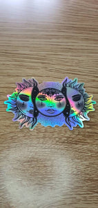 Holographic Sun And Moon Sticker. Waterproof Sticker. Flask Sticker. High quality Trippy Stickers. Laptop Sticker