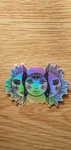 Holographic Sun And Moon Sticker. Waterproof Sticker. Flask Sticker. High quality Trippy Stickers. Laptop Sticker