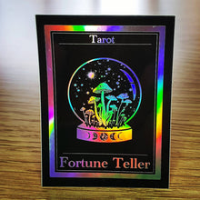 Load image into Gallery viewer, Tarot Card Holographic Sticker. Crystal Ball Sticker. Mushroom Sticker. Waterproof Stickers. High quality Trippy Stickers. Laptop Sticker.