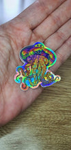 Load image into Gallery viewer, Alien Octopus UFO. Holographic Stickers. Psychedelic Trippy sticker. UV Stickers - High quality Trippy sticker. Laptop sticker.