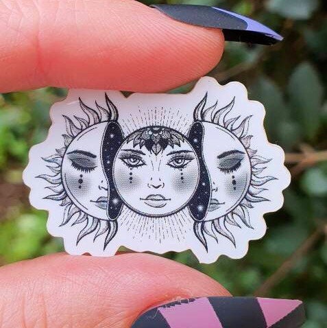 Mini Sun And Moon Sticker. Waterproof Sticker. Flask Sticker. High quality Trippy Stickers. Laptop Sticker