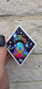 Alien UFO Pyramid Abduction Sticker. Vinyl Waterproof - Trippy Sticker. Laptop Sticker.