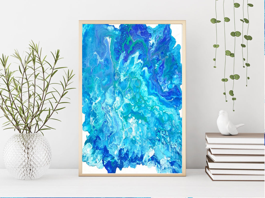 Ocean Blue Fluid Art Painting Print | Trippy Art Poster | Wall Art | Abstract Painting (unframed)